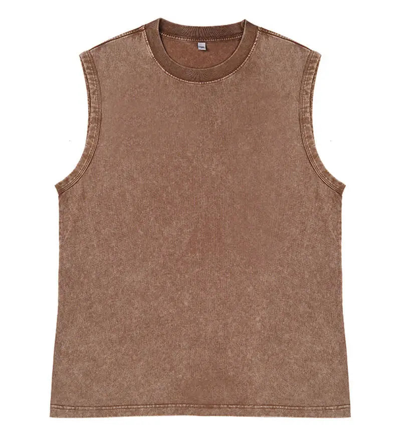 2026 Summer Men's Washed Cotton Tank Tops Muscle Gym Sleeveless Workout T Shirts Running Beach Loose Cutoff Tees