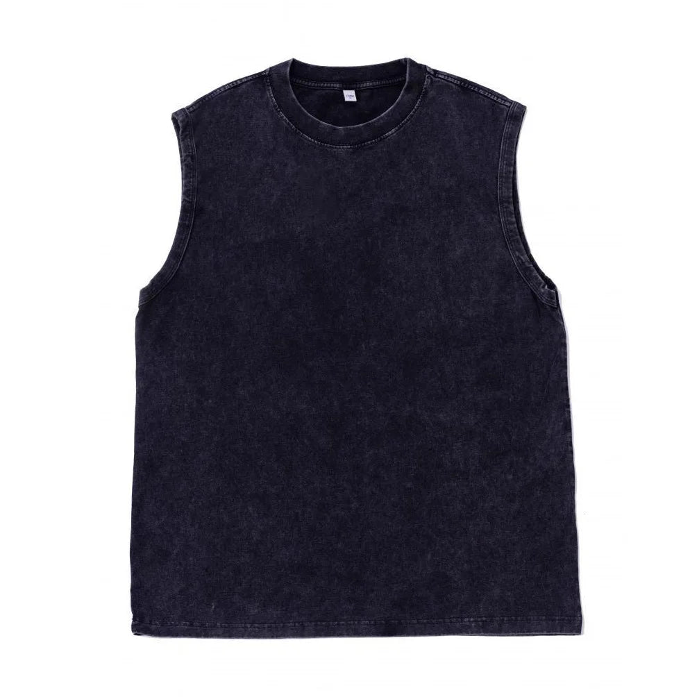 2026 Summer Men's Washed Cotton Tank Tops Muscle Gym Sleeveless Workout T Shirts Running Beach Loose Cutoff Tees