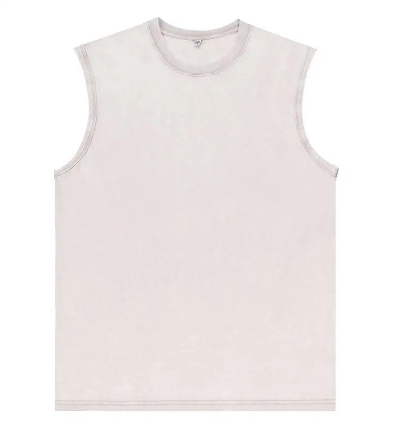 2026 Summer Men's Washed Cotton Tank Tops Muscle Gym Sleeveless Workout T Shirts Running Beach Loose Cutoff Tees