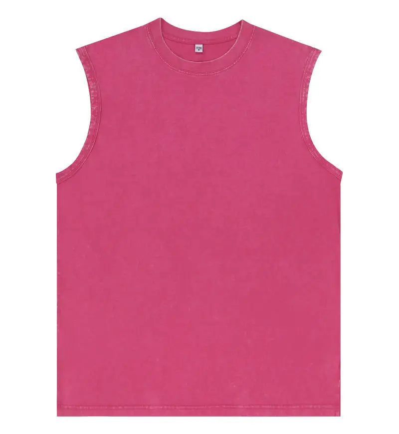 2026 Summer Men's Washed Cotton Tank Tops Muscle Gym Sleeveless Workout T Shirts Running Beach Loose Cutoff Tees