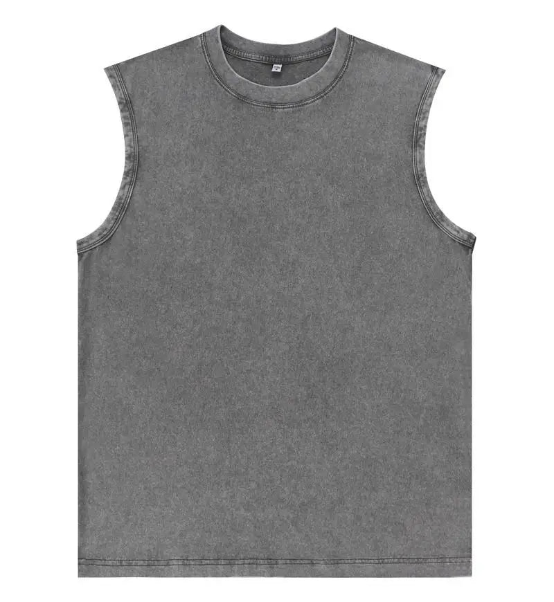 2026 Summer Men's Washed Cotton Tank Tops Muscle Gym Sleeveless Workout T Shirts Running Beach Loose Cutoff Tees
