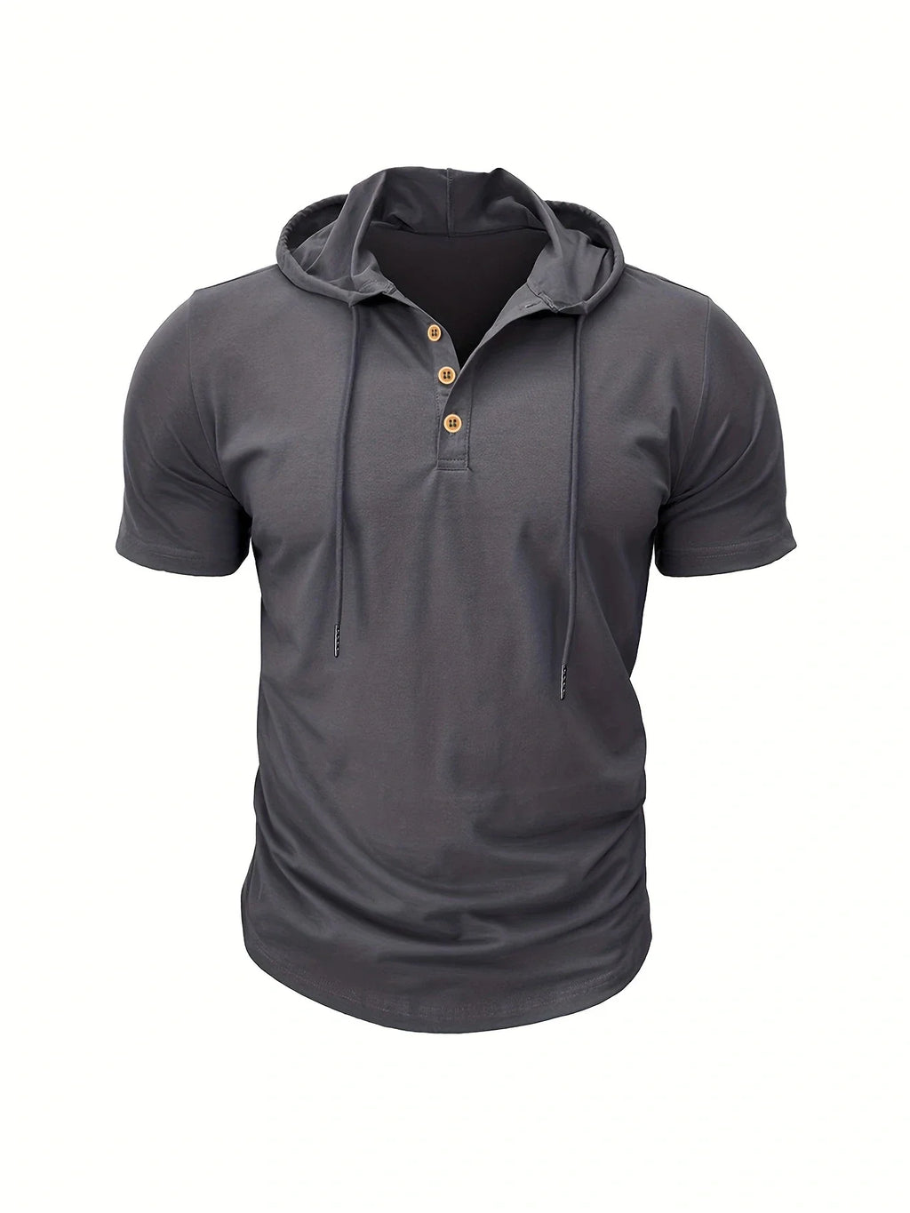 New Men Hooded T-Shirt Gym Fitness Bodybuilding Sport Hoodie Slim Solid Color Breathable Short Sleeve Muscle Henry Collar Shirt