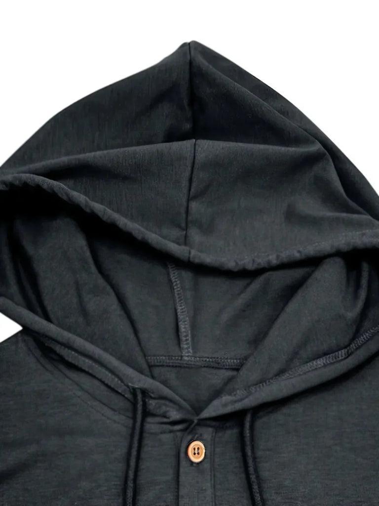 New Men Hooded T-Shirt Gym Fitness Bodybuilding Sport Hoodie Slim Solid Color Breathable Short Sleeve Muscle Henry Collar Shirt