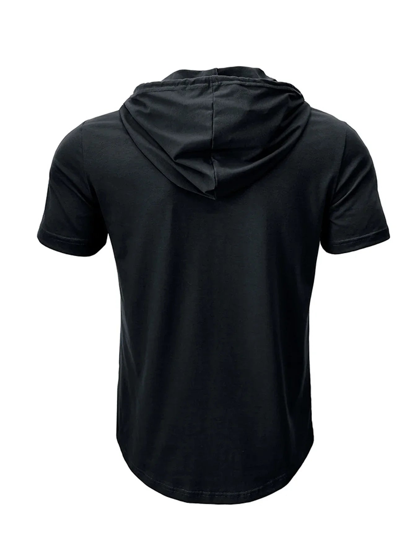 New Men Hooded T-Shirt Gym Fitness Bodybuilding Sport Hoodie Slim Solid Color Breathable Short Sleeve Muscle Henry Collar Shirt